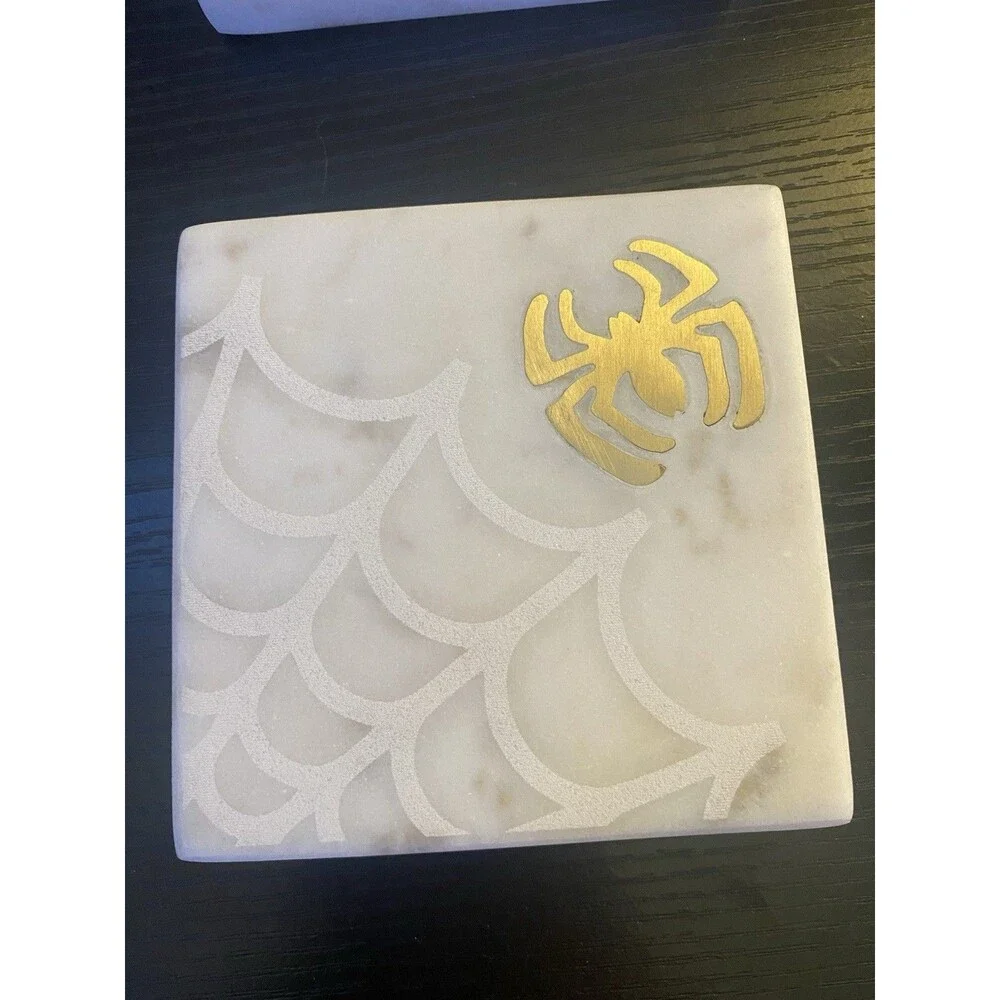 Coaster set of 4 Spooky Hallow spider and webb square heavy Marble coasters 4X4